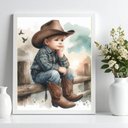 Ver imagem 2 de Quadro Decorativo Infantil Menininho Cowboy 24x18cm:moldura Branca