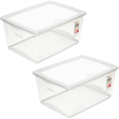 2 Caixas Organizadoras Plástica 60l Tampa My Closet Ordene Transparente Empilháveis