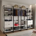 Ver imagem 1 de Closet Industrial Casal Completo Loft Branco 4 Módulos Cabideiro com Gavetas Ferro Preto