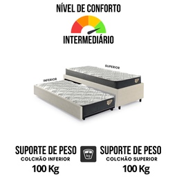 Bicama Box Solteiro Courino Linho Areia 88x188 com Dois Colchões Adapto Molas Ensacadas Ecoflex - 8