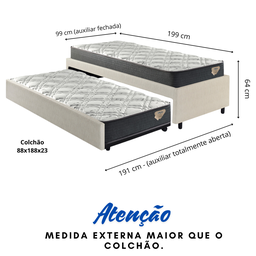 Bicama Box Solteiro Courino Linho Areia 88x188 com Dois Colchões Adapto Molas Ensacadas Ecoflex - 4