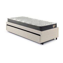 Bicama Box Solteiro Courino Linho Areia 88x188 com Dois Colchões Adapto Molas Ensacadas Ecoflex - 2