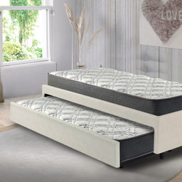 Bicama Box Solteiro Courino Linho Areia 88x188 com Dois Colchões Adapto Molas Ensacadas Ecoflex - 1