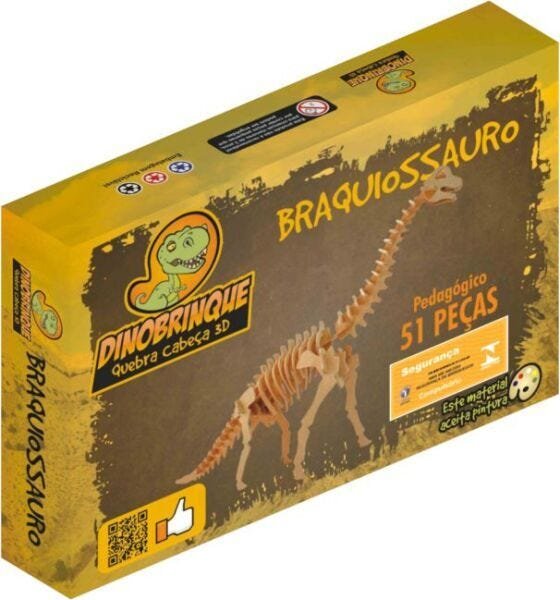 Quebra Cabeça 3D Dinossauro Braquiossauro 51 Peças em MDF - Dinobrinque