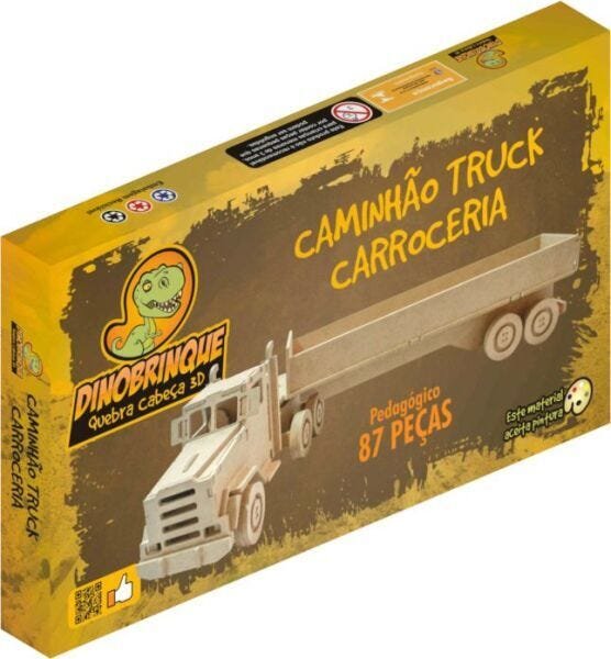 Quebra Cabeça 3D Caminhão Carroceria 87 Peças em MDF - Dinobrinque - 1