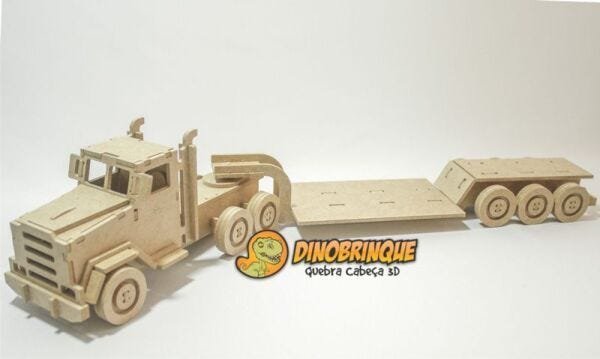 Quebra Cabeça 3D Caminhão Prancha 109 Peças em MDF - Dinobrinque - 2