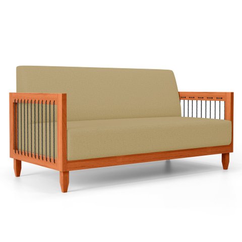 Sofá Varanda Samoa Madeira Maciça 02 Lugares com Cordas Náutica Linho Dourado - Desk Design
