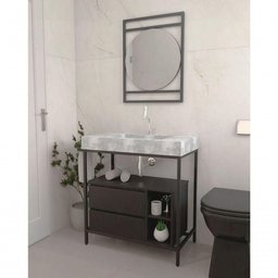 Gabinete Banheiro Ferro Steel Wood 80x45cm Concreto - 3 Gabinete Banheiro Ferro Steel Wood 80x45cm Concreto - 3