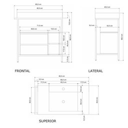 Gabinete Banheiro Ferro Steel Wood 80x45cm Concreto - 2 Gabinete Banheiro Ferro Steel Wood 80x45cm Concreto - 2