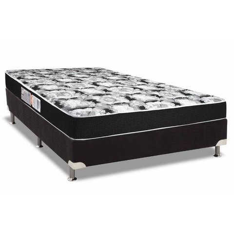 Cama Box Casal: Colchão Espuma Luckspuma D33 Supreme Black Pró Saúde Duplo + Base CRC Suede Black(13