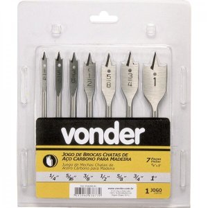 Jogo de brocas chatas com 7 peças de 1/4" a 1" Vonder