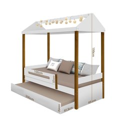 Cama Infantil Casa Montessoriana com Auxiliar e LED Sara Branco e Mel - 4