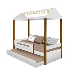 Cama Infantil Casa Montessoriana com Auxiliar e LED Sara Branco e Mel - 2