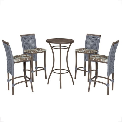 Mesa Bistrô e 4 Banquetas Roma Marrom Corda Náutica Estofado 6 Trama Original