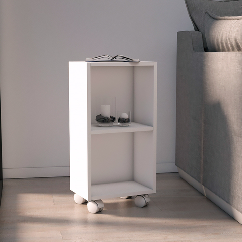 Mesa de Cabeceira Branca de Madeira com Rodas 60cm