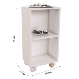 Mesa de Cabeceira Branca de Madeira com Rodas 60cm - 3