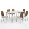 Mesa Marshella 90x160 Cromado Tampo Off White com 6 Cadeiras Alfa Junco Palha Corino Areia - 1