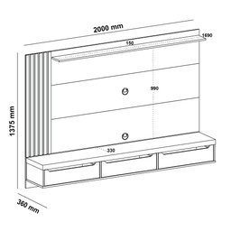 Painel para Tv até 75 Polegadas 3 Gavetas 1 Prateleira com Ripado Presence Artely  - 6
