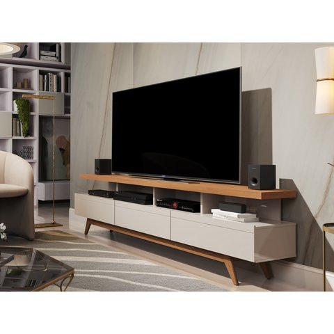 Rack para TV 70" Pés de Madeira Vivare Wood 1,80 Giga Moveis:OffWhite/Nature
