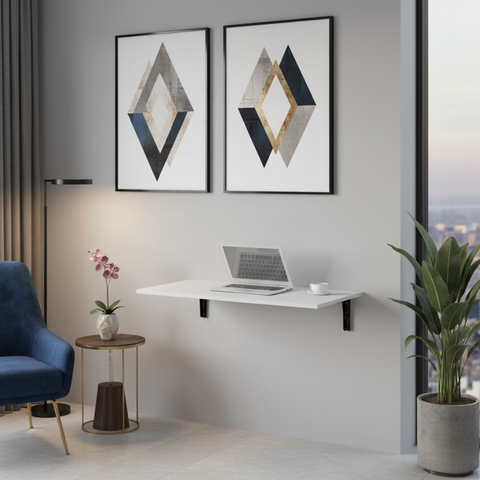 Mesa de Parede Dobravel Supensa com Suporte 50x35 Branca