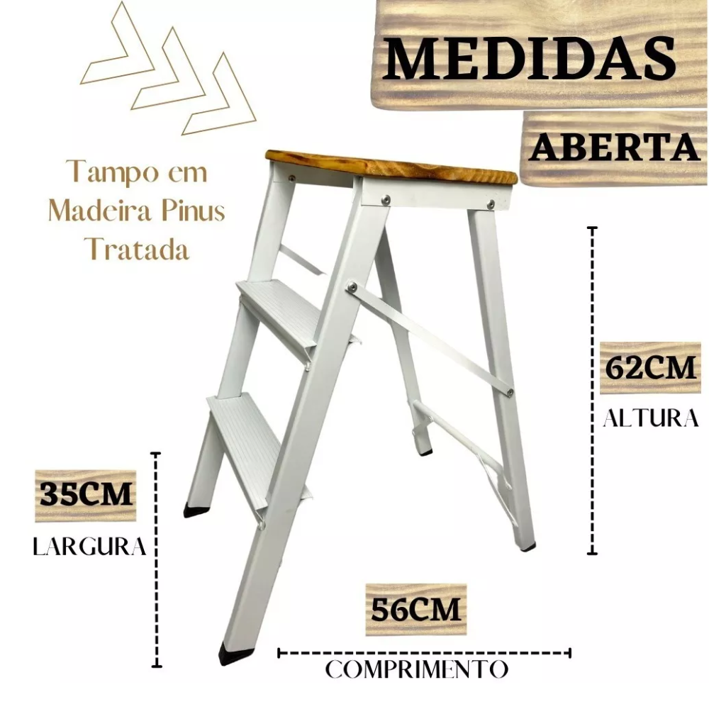 Mini Escada Multifuncional Banqueta Alumínio Dobrável Branca - 5