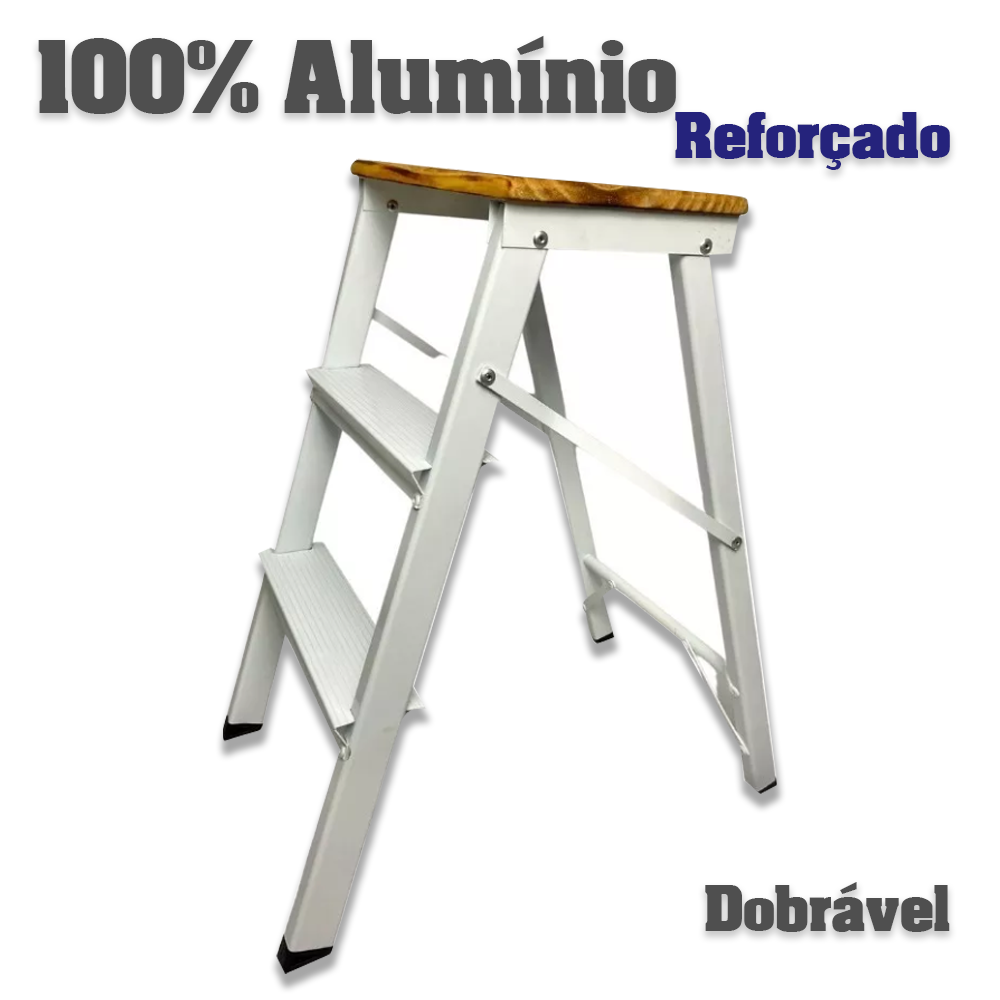 Mini Escada Multifuncional Banqueta Alumínio Dobrável Branca - 2