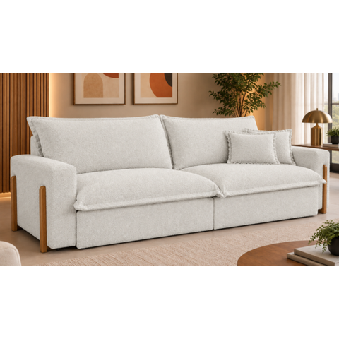 Sofá Cama, Retrátil e Reclinável Dubai, Tecido Bouclé, Molas Ensacadas, 2,30m.
