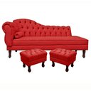 Ver imagem 1 de Divã Recamier Namoradeira Larissa 185cm com Capitonê - Direita + 02 Puffs Retrô Suede:vermelho