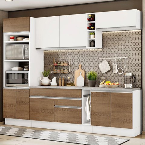 Armário de Cozinha Completa 290cm Branco/Rustic/Branco Vicenza Madesa 12