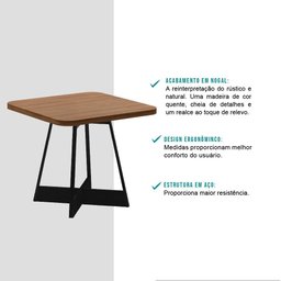 Mesa de Jantar Átria Quadrada 4 Lugares 90x90cm Pés Metal Np Cor:nogal com Preto - 4