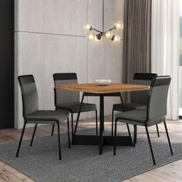Mesa de Jantar Átria Quadrada 4 Lugares 90x90cm Pés Metal Np Cor:nogal com Preto - 1