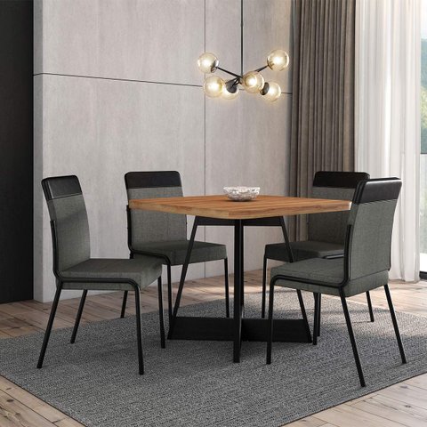 Mesa de Jantar Átria Quadrada 4 Lugares 90x90cm Pés Metal Np Cor:nogal com Preto