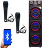 Caixa Som Amplificada Bluetooth 1500W Rms Mp3 Fm USB SD Aux LED Bivolt Aca 1515 Preta + 2 Microfone - 1