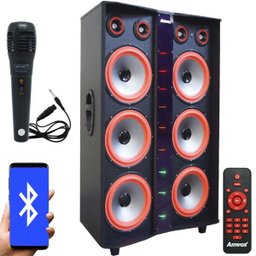 Caixa Som Amplificada Bluetooth 3000W Rms 6 Subwoofer LED Microfone Bivolt Amvox Aca 3000 Paredão - 1