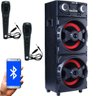 Caixa Som Amplificada Bluetooth 1000W Rms Mp3 Fm USB SD Aux LED Bivolt Aca 1001 Preta + 2 Microfone - 1