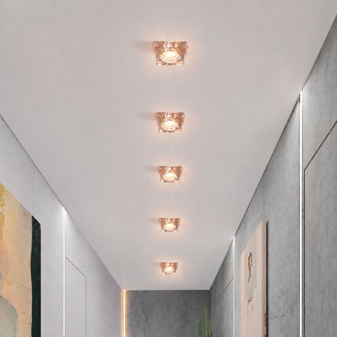 5 Spot Cristal Glint Rose Espelhado Embutir MR16 Corredor LUP66