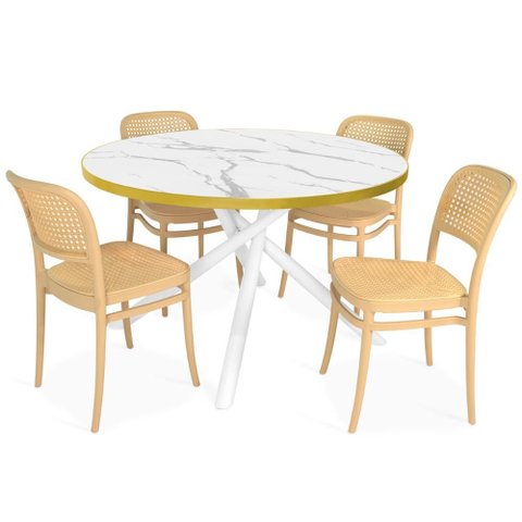 Conjunto Mesa de Jantar Redonda Solaris Branca 120cm com 4 Cadeiras Roma - Nude
