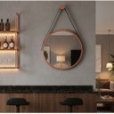Ver imagem 1 de Espelho Redondo Adnet Decorativo Suspenso com Alça 50cm + Suporte Cobre com Alça Preta