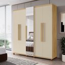 Ver imagem 1 de Guarda-Roupa Casal 5 Portas com Espelho Sapateira e 3 Gavetas Interna Munique Bege/Cinamomo/Off White