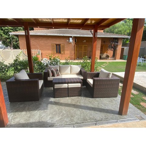 Conjunto de Sofá 5 Lugares + Mesa com Puff