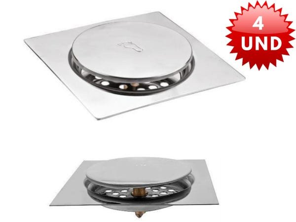 4 Ralos Inteligente Click Para Banheiro 10x10 Cm Inox TOP - 1