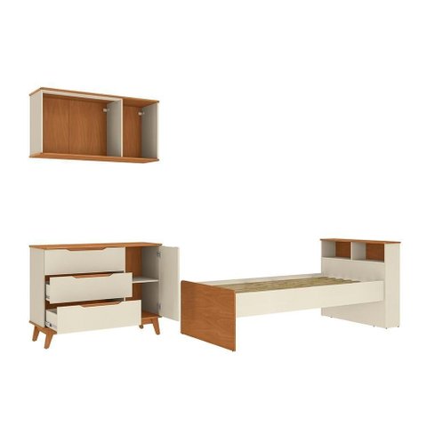 Quarto Infantil 3 Peças Crescer CB1491 com Cama Cômoda e Aéreo Argila-Jequetiba Kappesberg