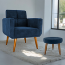 Ver imagem 1 de Jogo Poltrona e Puff Azul para Sala Veludo Azul