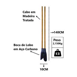 Cavadeira Articulada Boca de Lobo Aço e Cabo Madeira 140cm Brassol 564BS - 2