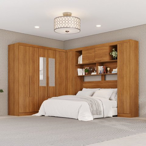 Guarda-Roupa de Canto com Espelho Modulado 9 Portas 2 Gavetas Argentina Marrom/Cinamomo