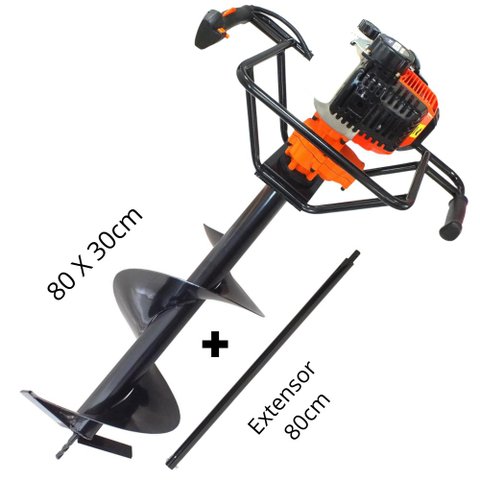 Perfurador de Solo Profissional VPS520 Vulcan Para Construção Civil Broca 80x30cm + Extensor 80cm