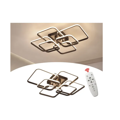 Lustre de Led Luminária Moderna 70w 6 Arcos Quadrado Cor Preto com Controle Brinovar
