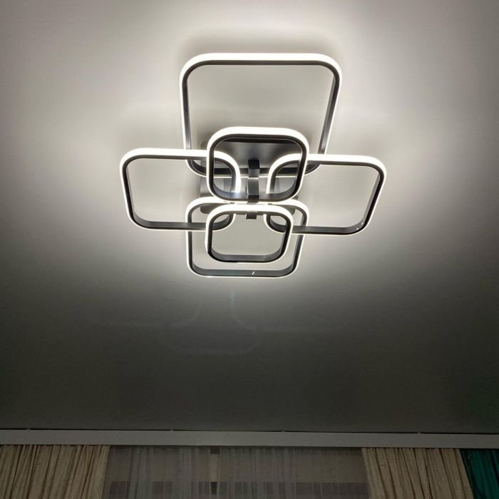 Lustre de Led Luminária Moderna 70w 6 Arcos Quadrado Cor Preto com Controle - Brinovar - 1