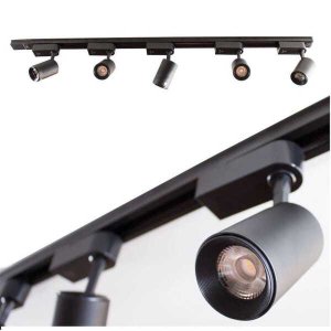Trilho Eletrificado 2M + 5 Spots 7W 6000K Bivolt Preto St495