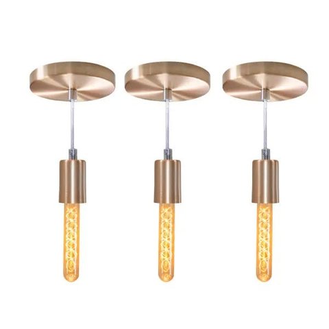 Kit 3x Pendente Tubo Cilindro Alumínio Cobre Escovado + Filamento Carbono T30 110V St458
